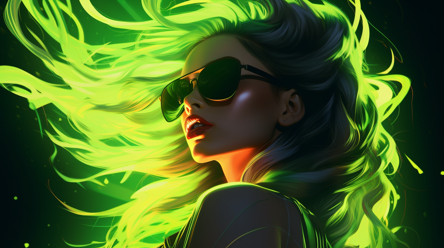 Glowing green energy girl with hip hop fashion