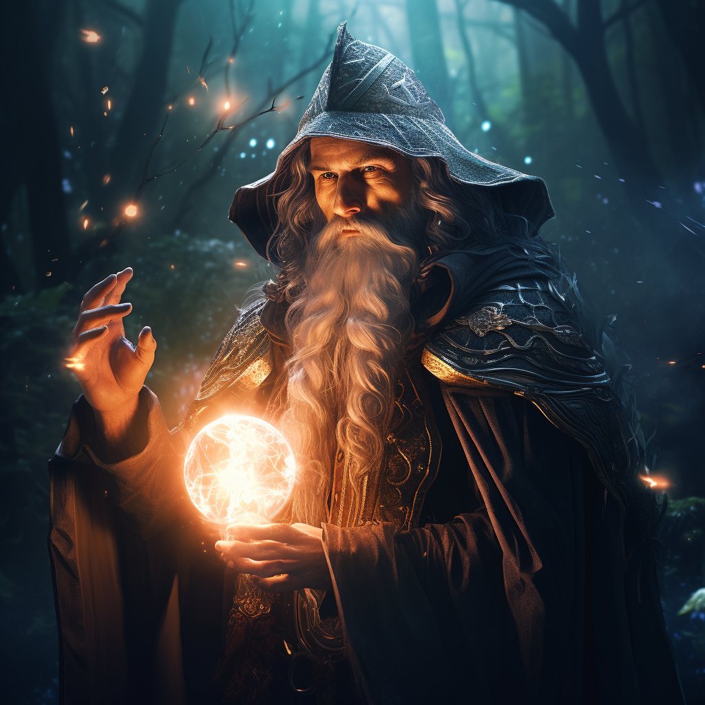 Fantasy wizard with glowing light face