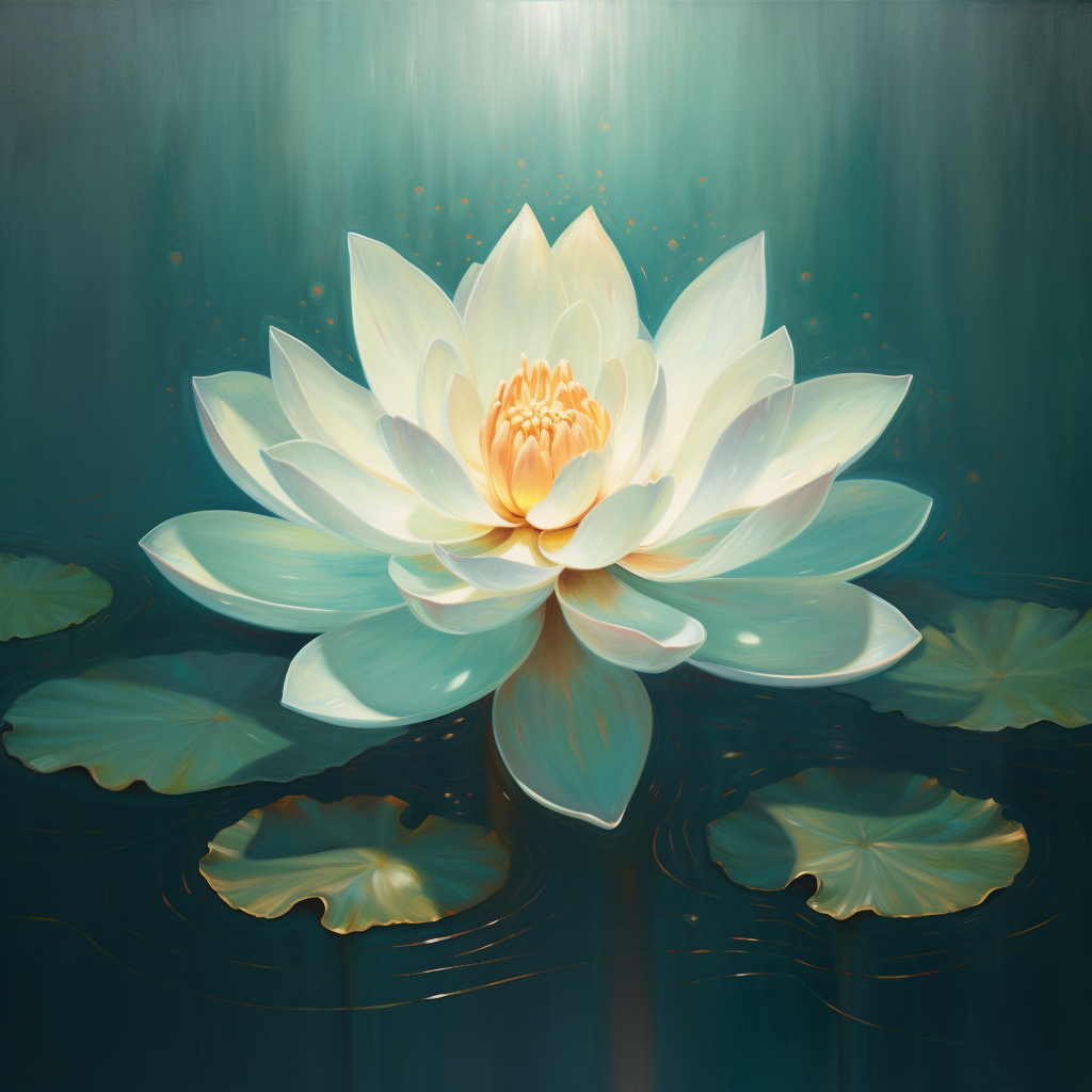 Beautiful lotus flower glowing on teal background