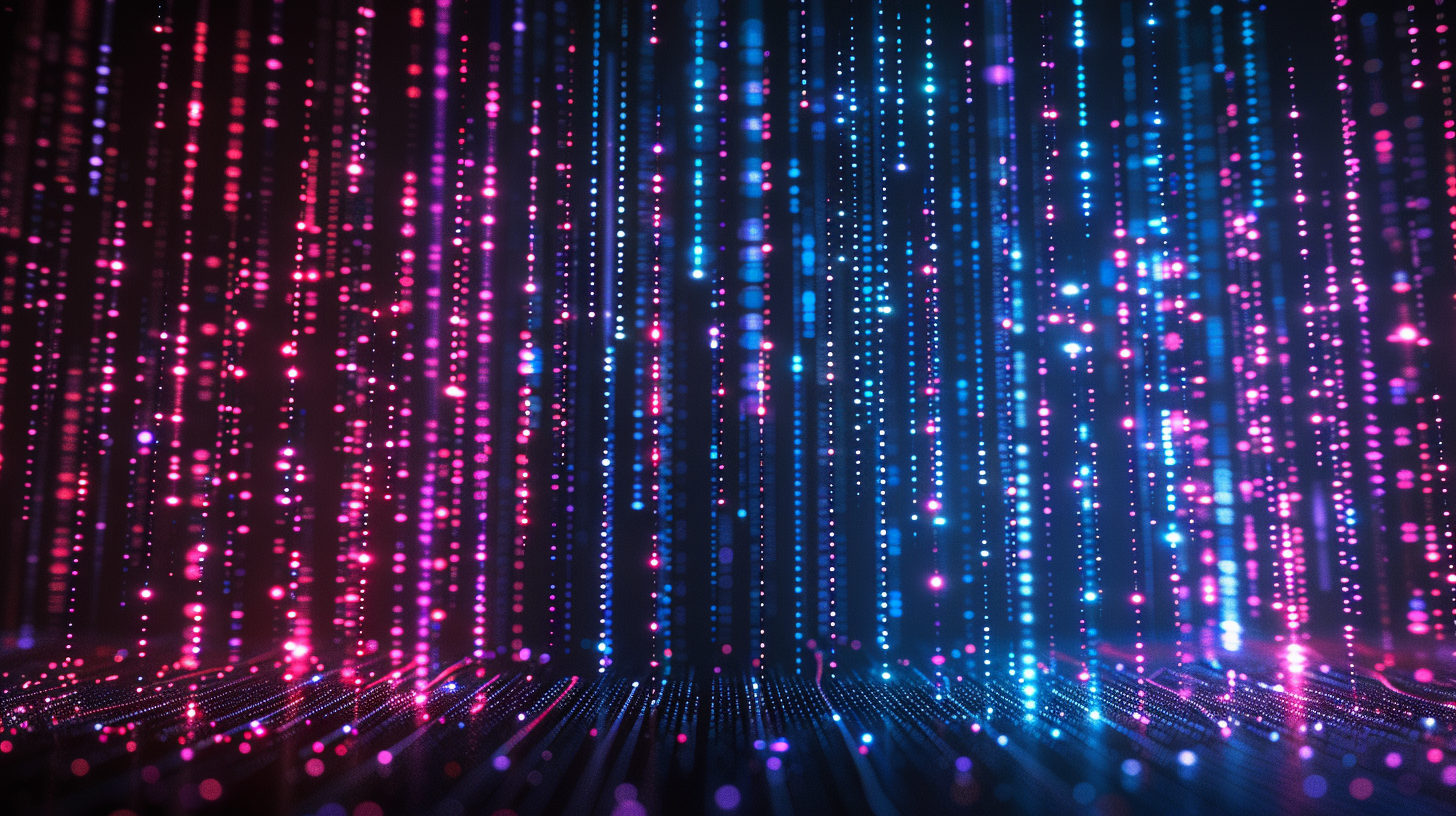 Glowing cyan blue and magenta matrix code