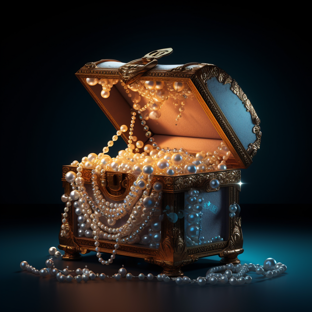 Glowing pearl treasure chest on black background