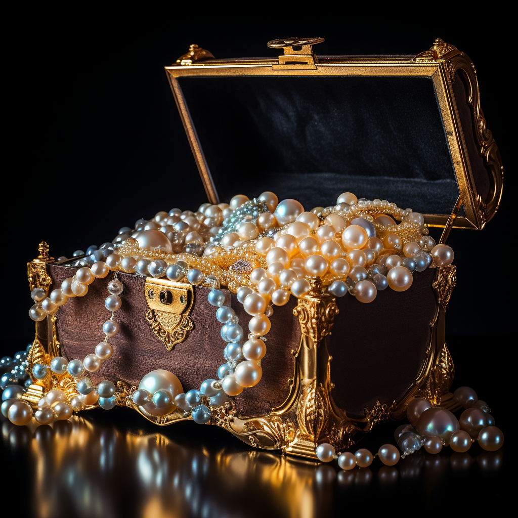 Glowing pearls inside treasure chest