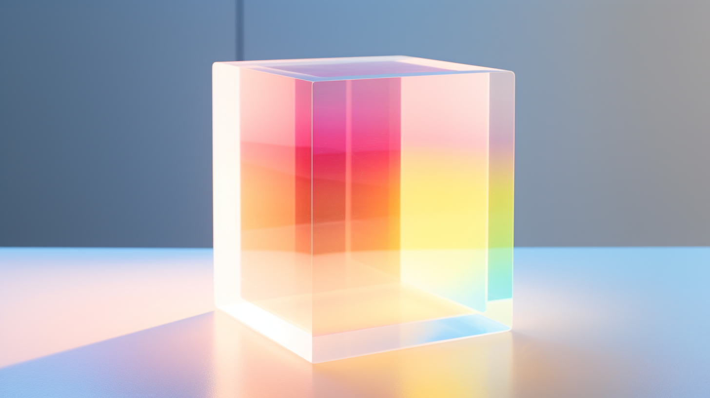 Glowing rainbow colors cube in Swiss interior