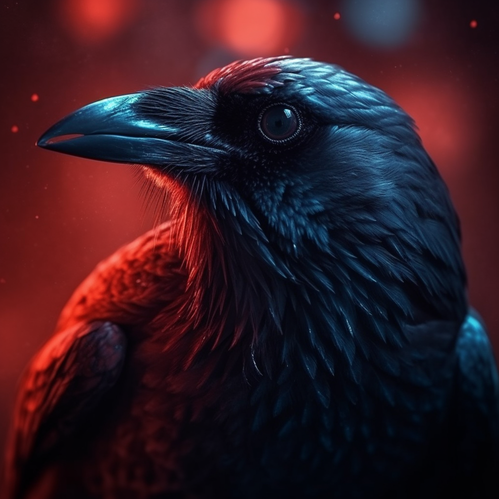 Red Raven with Horns and 6 Eyes