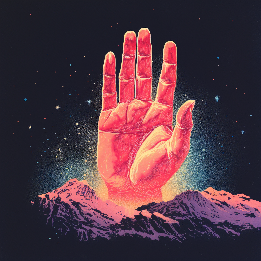 Glowing rock floating above hands in surreal scene