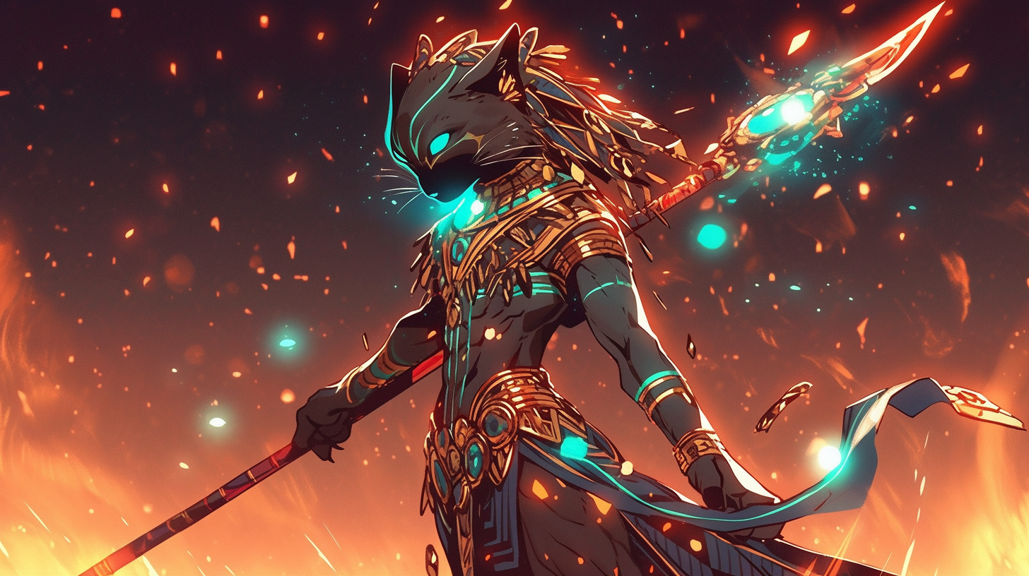 Goddess Sekhmet Knight with Glowing Spear