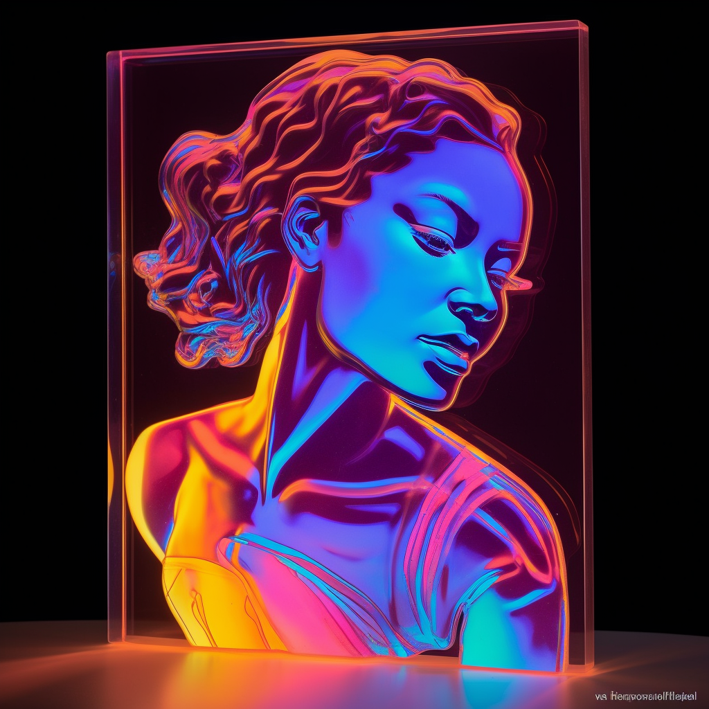 Neon glowing glass woman portrait