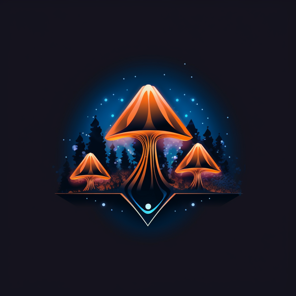 Glowing psychedelic mushroom logo made of triangles