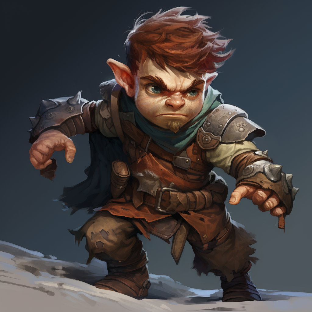 Photorealistic gnome fighter in chaotic neutral alignment