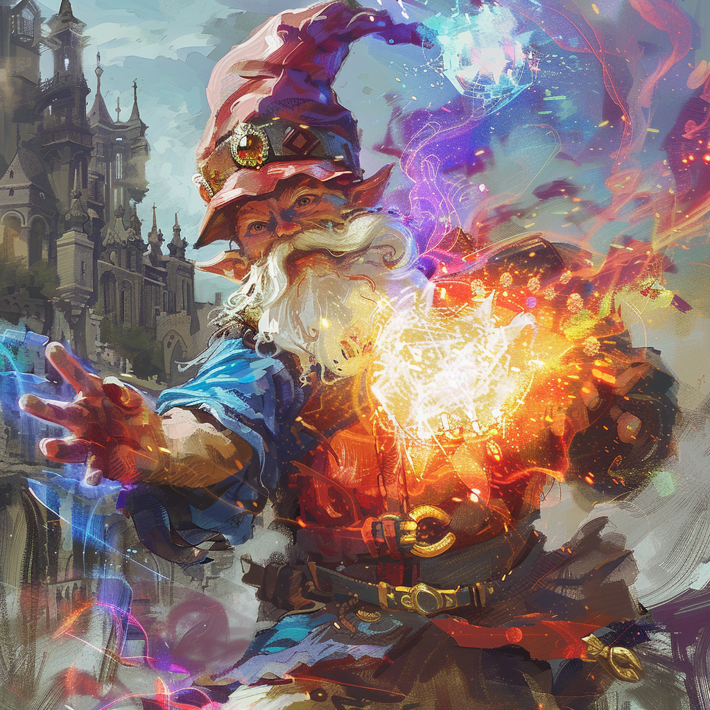 Gnome mage casting vibrant magic energy