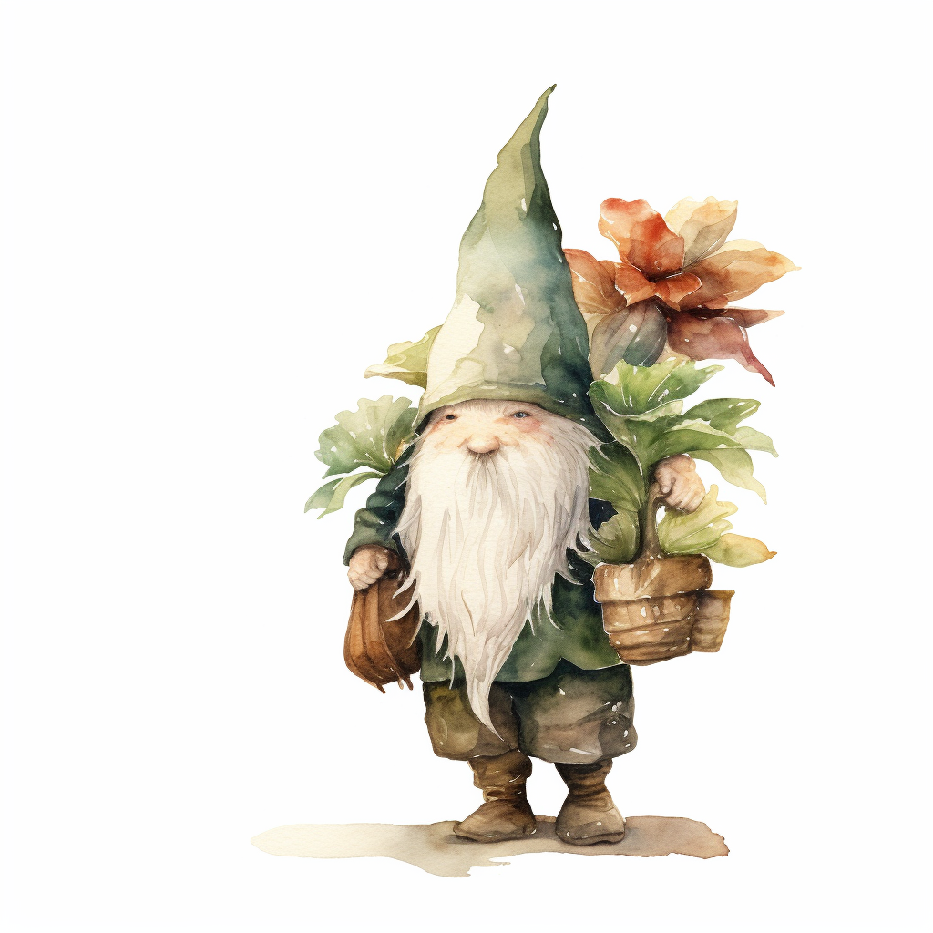 Minimalistic gnome wizard with plants