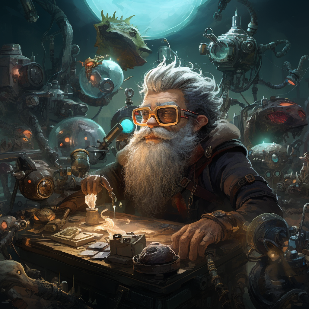 Gnome artificer with mechanical menagerie creatures