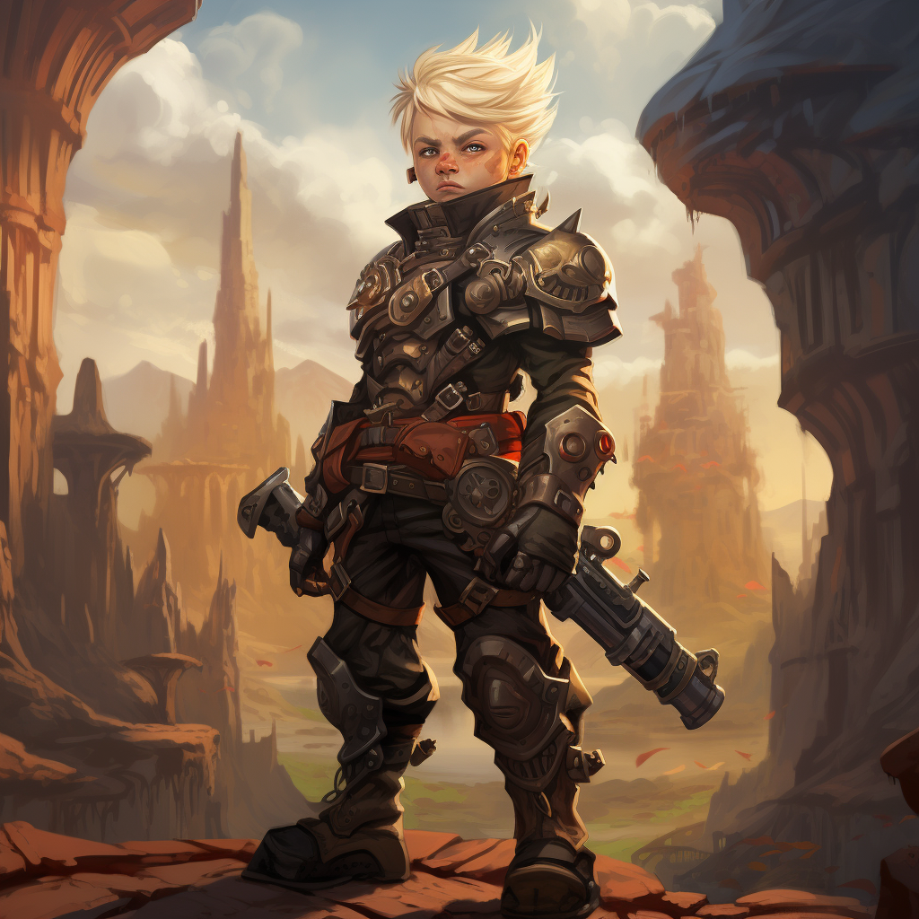 Steampunk Gnome Character in Medieval Fantasy Landscape