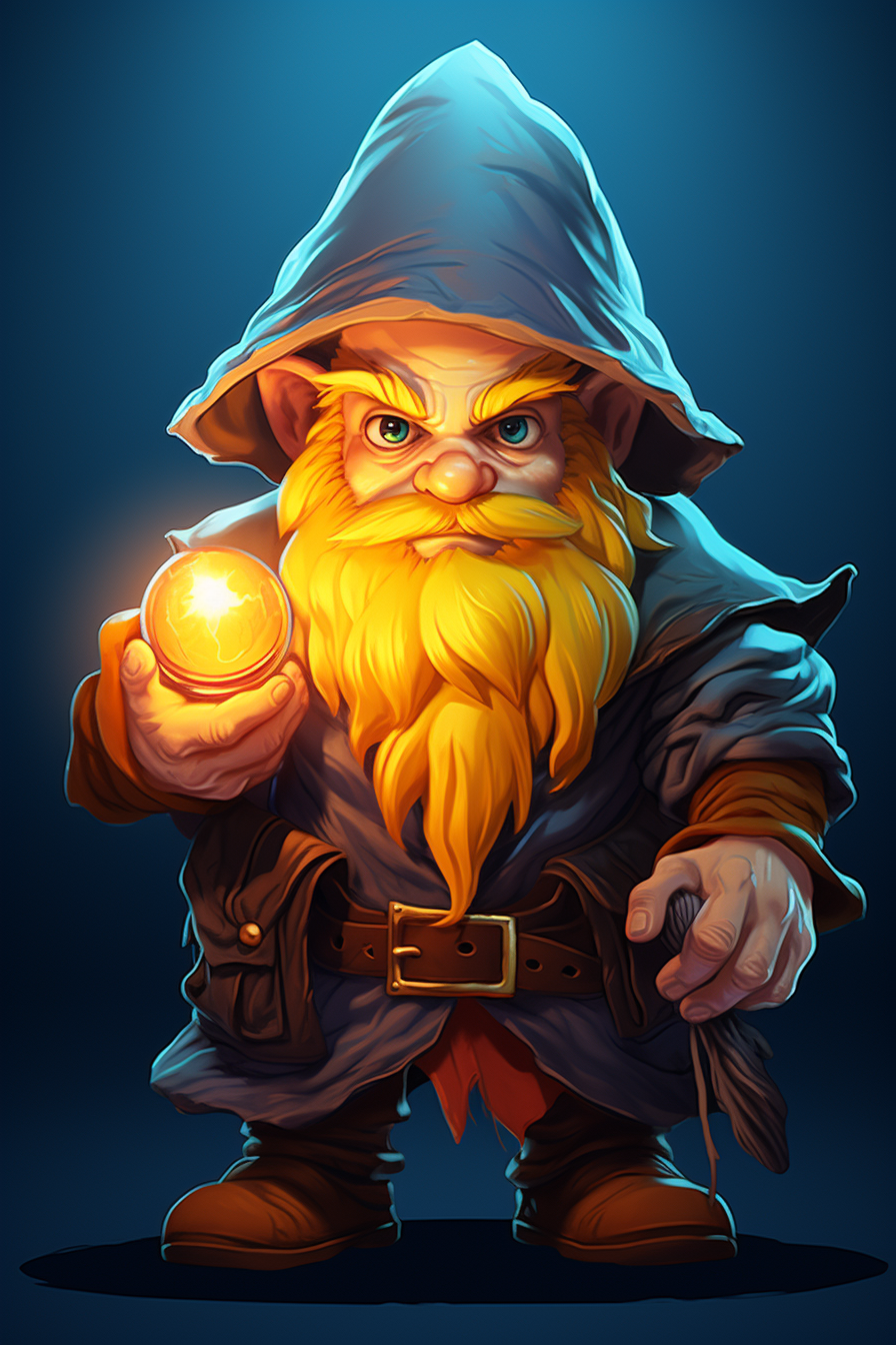 Illustration of male gnome sorcerer with yellow hair