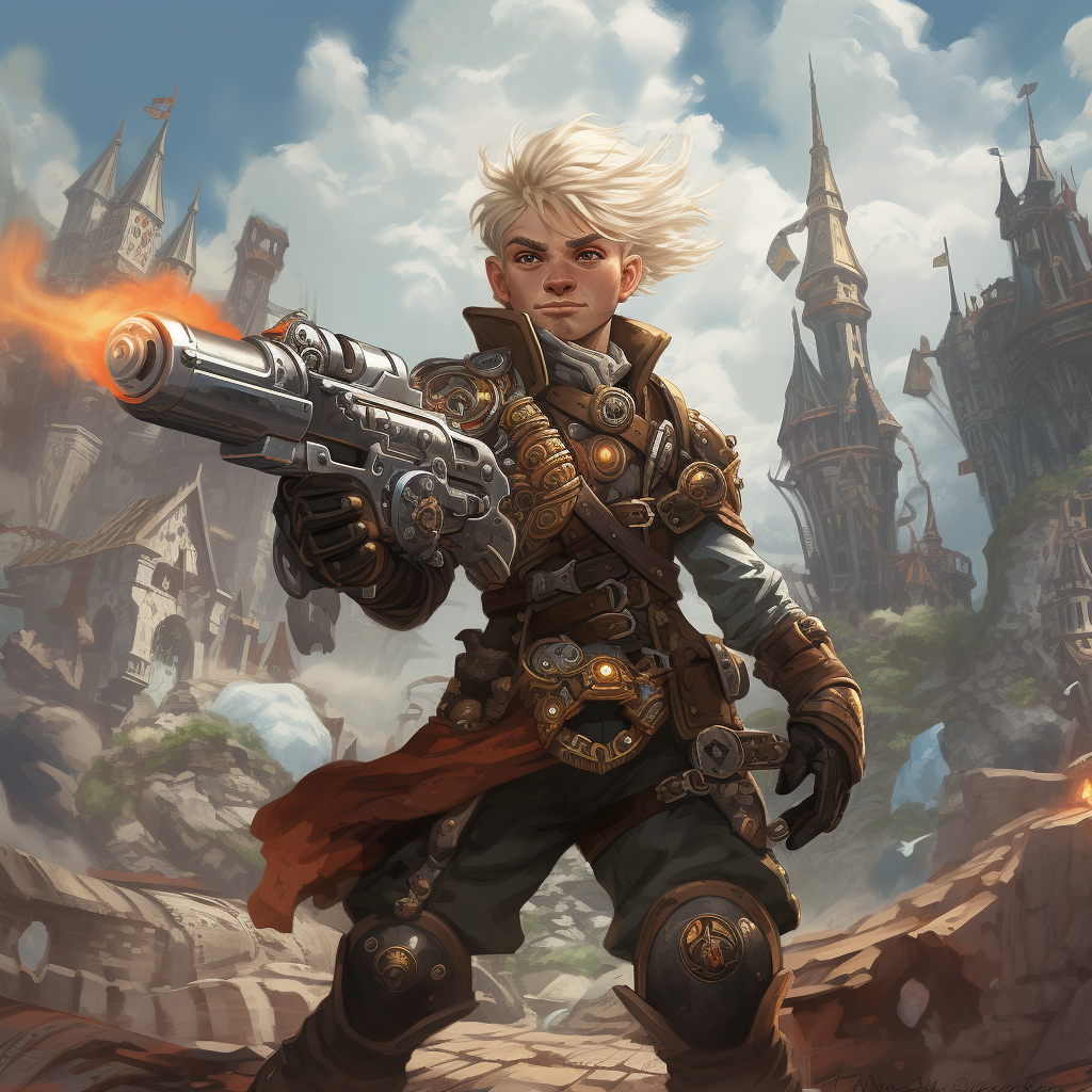 Steampunk gnome artificer with pistols