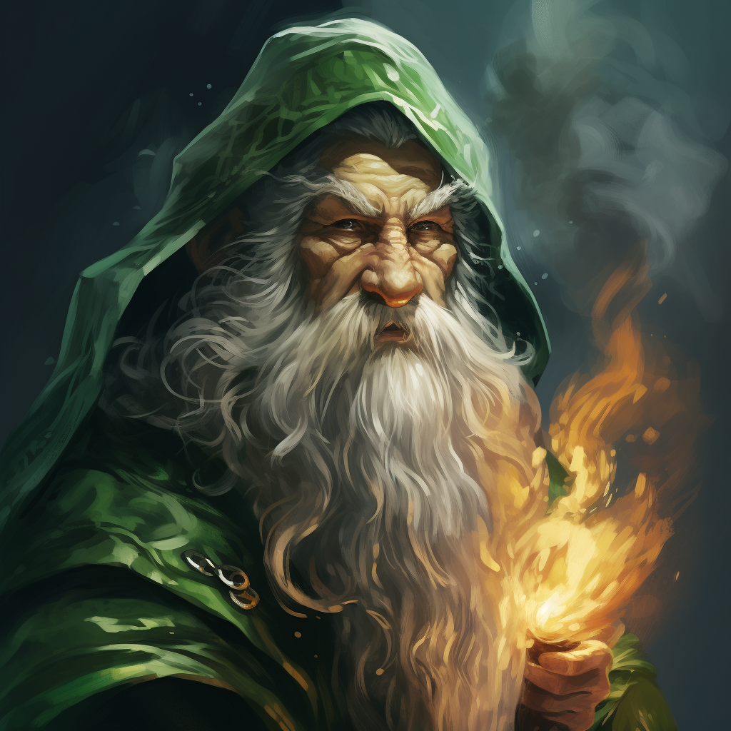 Mystical gnome wizard in green robes