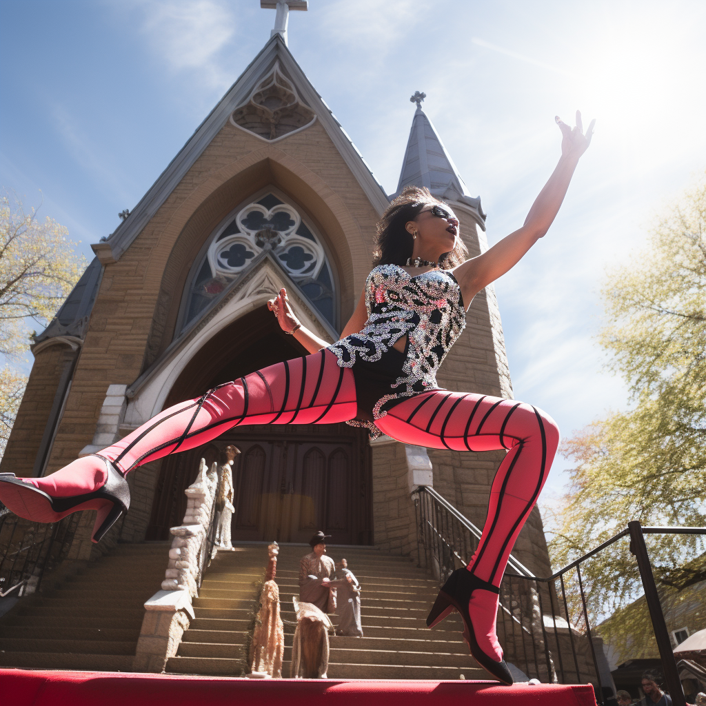 Energetic go-go dancer at church