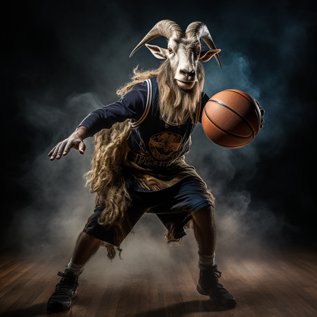 Goat shooting basketball in action