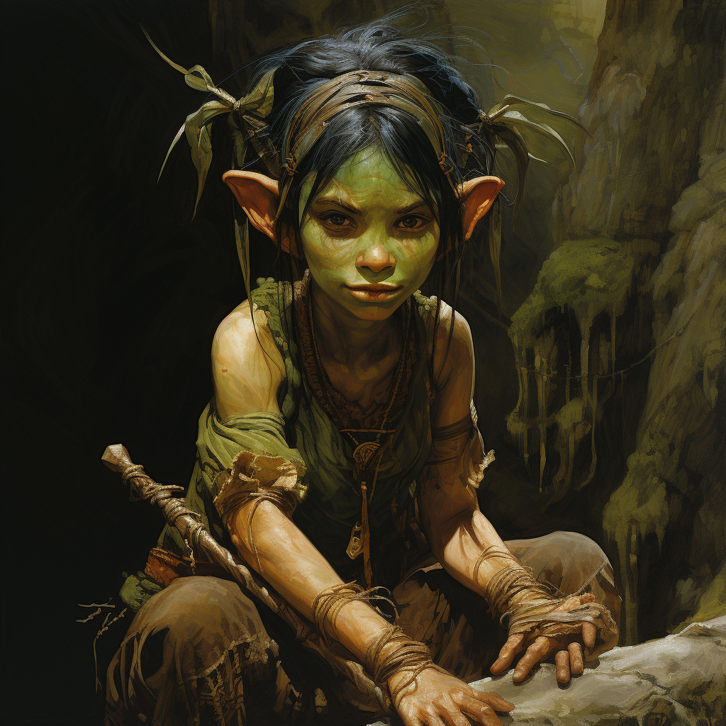 Black-haired Goblin with Staff in Epic Fantasy Art