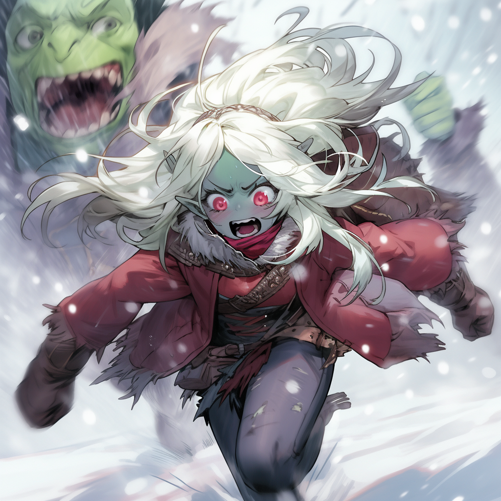 Goblin girl running in the snow