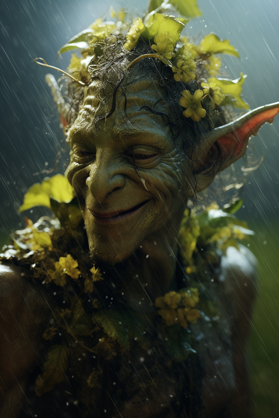 Green Goblin Rain God with Seed-covered Body