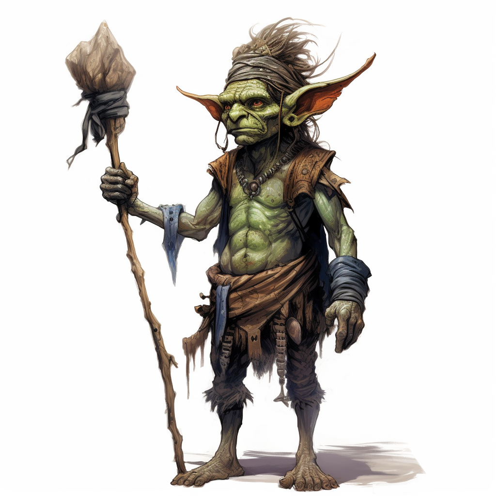 Colorful Goblin Shaman with Headpiece and Staff