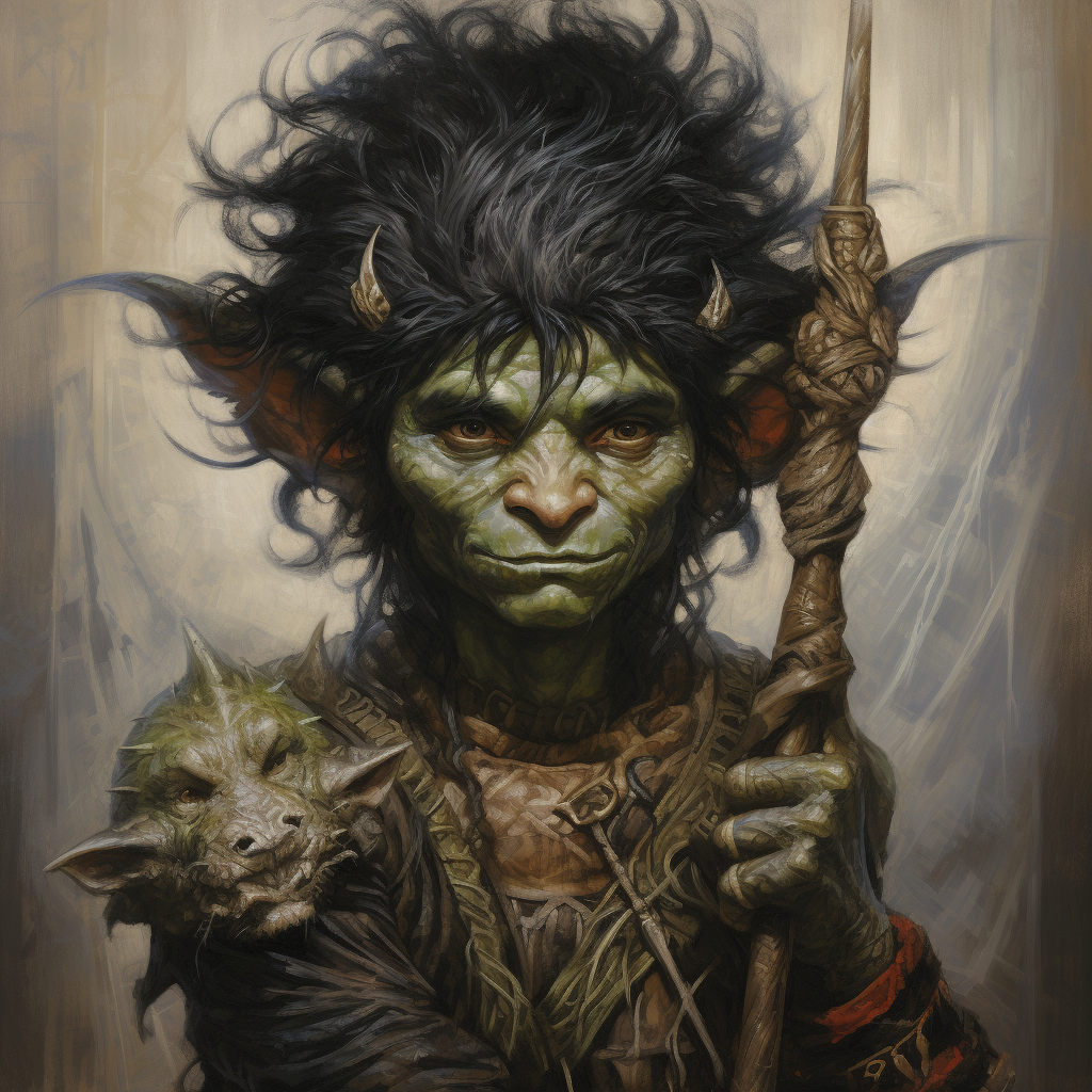 Goblin with Black Hair and Staff