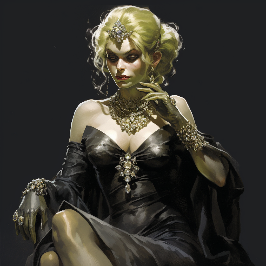 Goblin Queen with Pointed Ears and Green Eyes