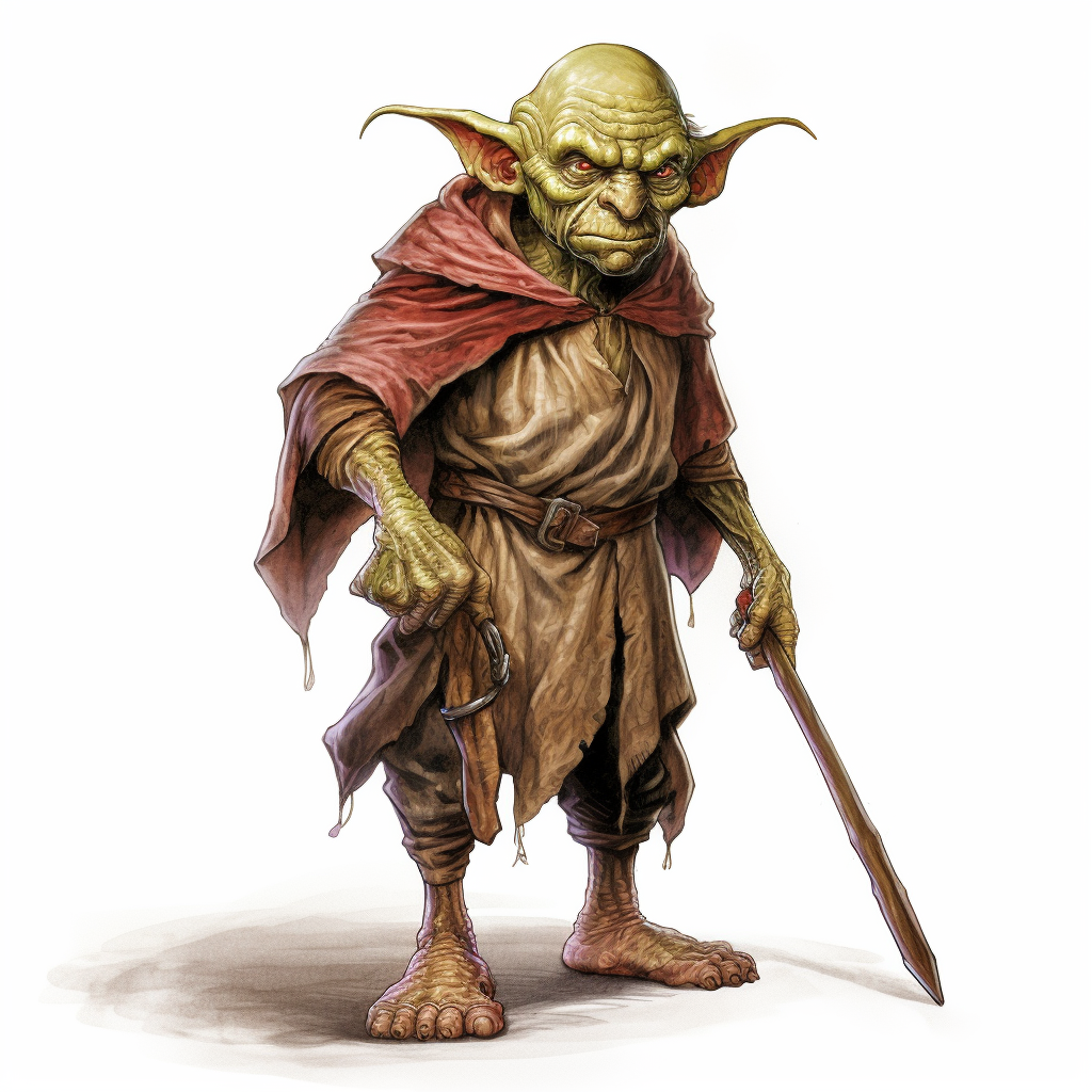 Realistic hand-drawn Goblin spellcaster with staff