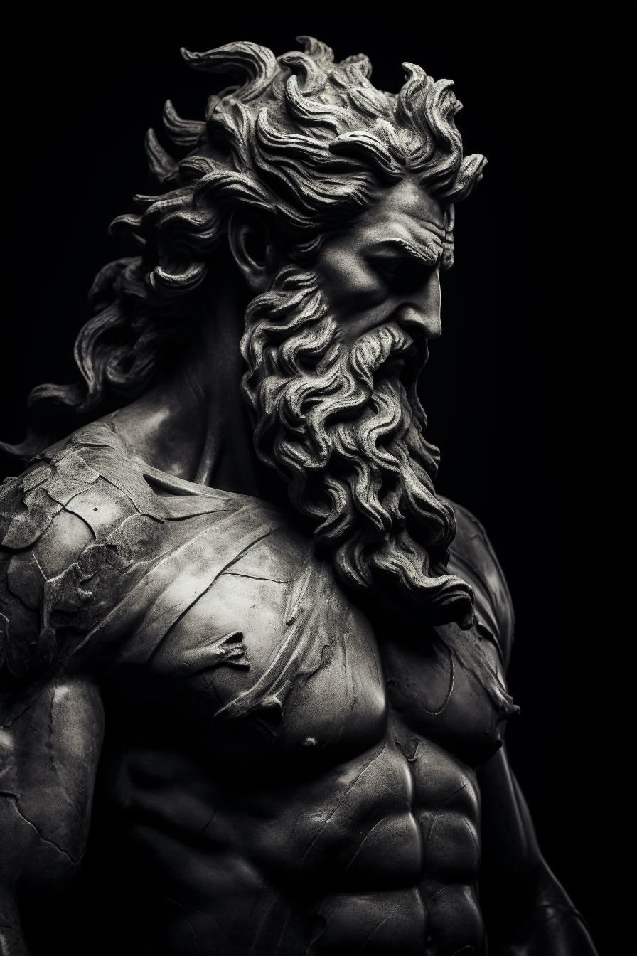 Black and white portrait of Poseidon