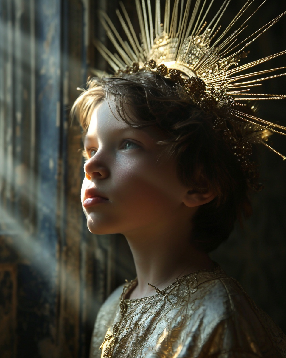 Beautiful boy wearing a Goddess Halo Crown