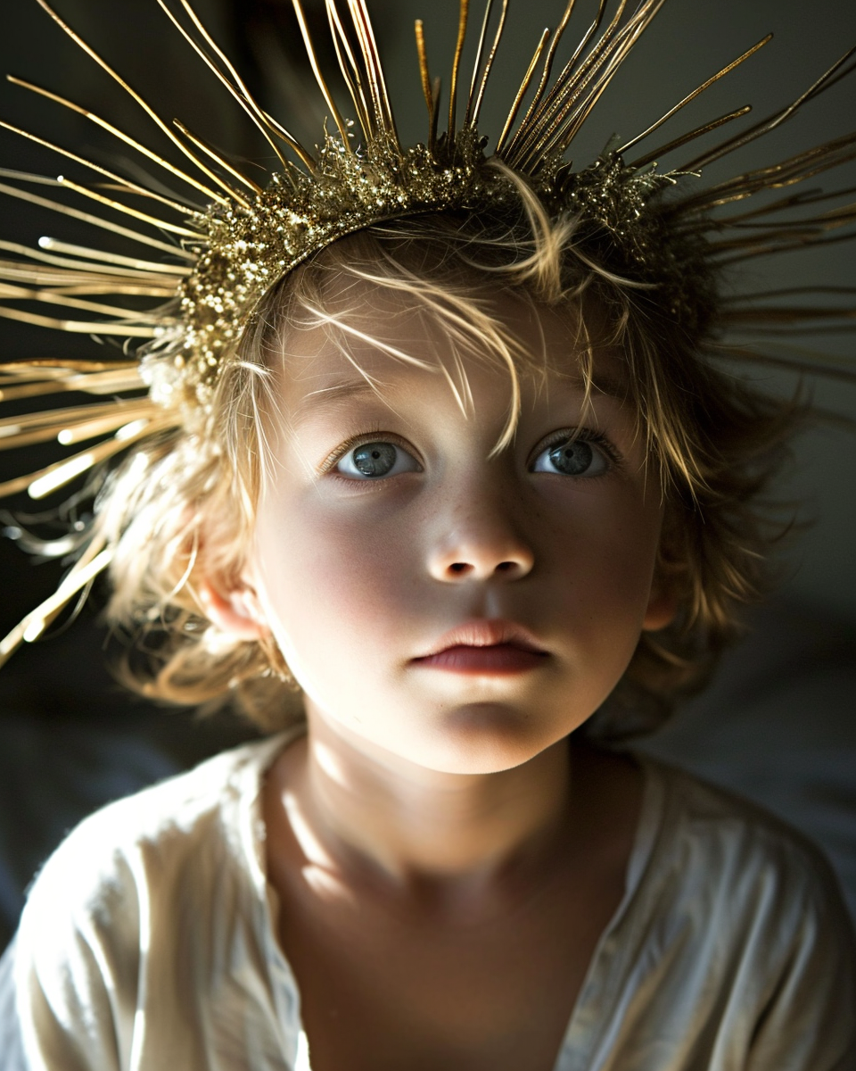 Beautiful boy wearing a goddess halo crown