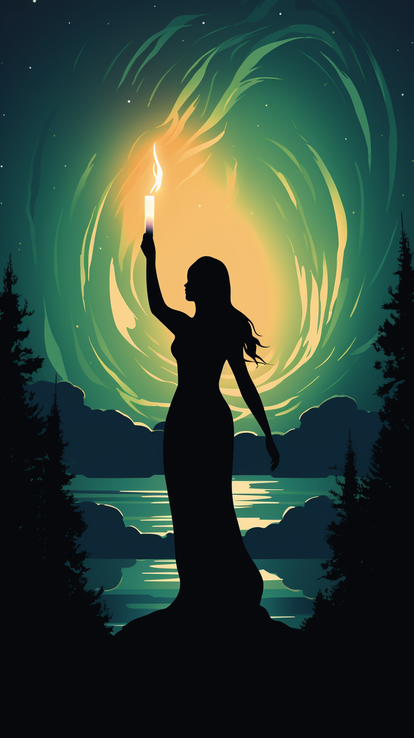 Silhouette of Goddess Holding a Candle