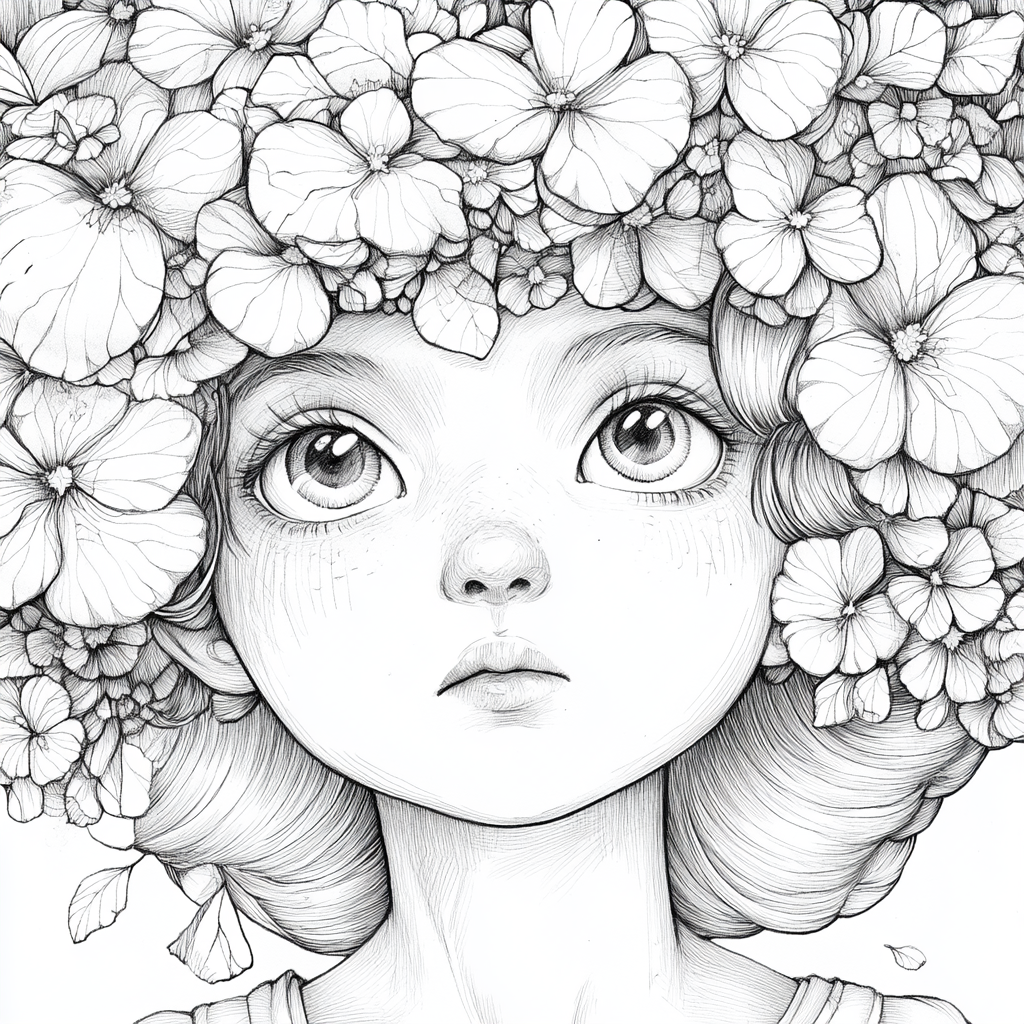 Goddess Hydrangea Gratitude Coloring Page