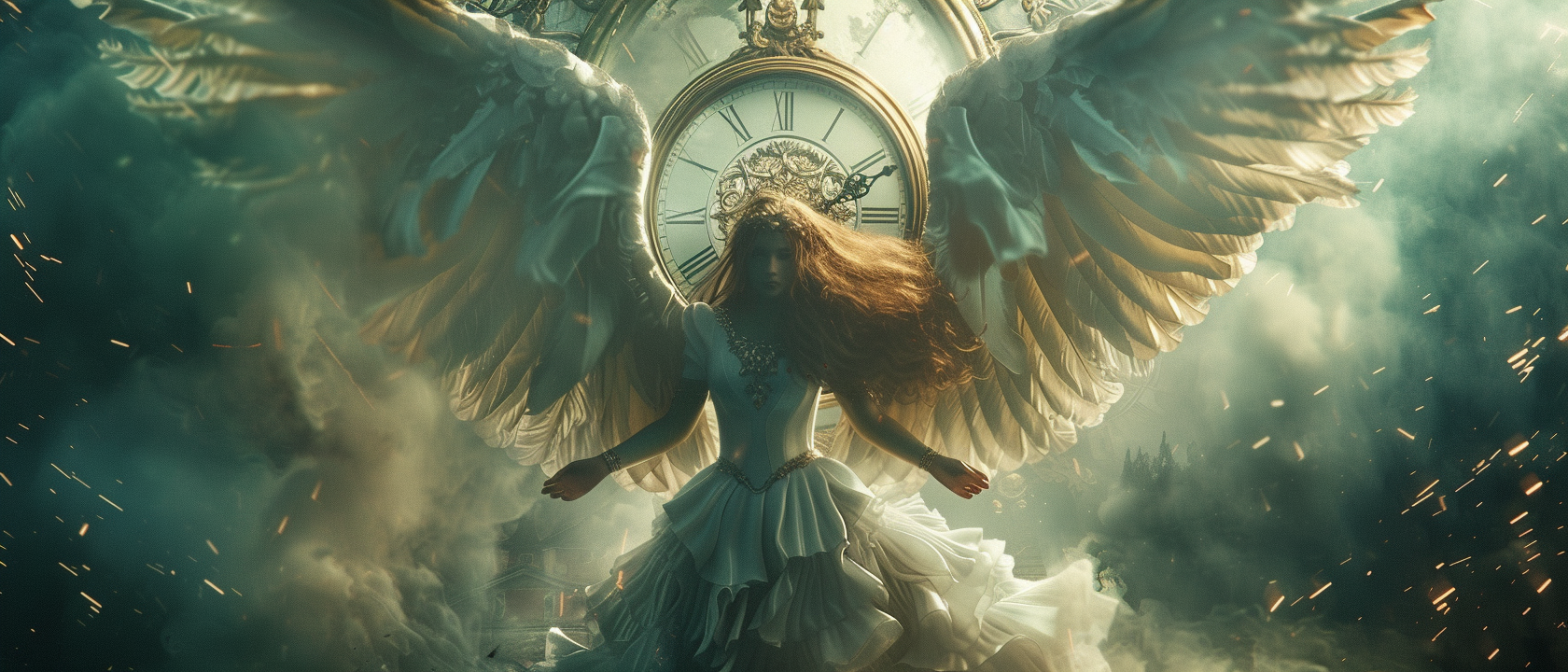 Goddess with Huge Wings Clock Mythical Mysterious