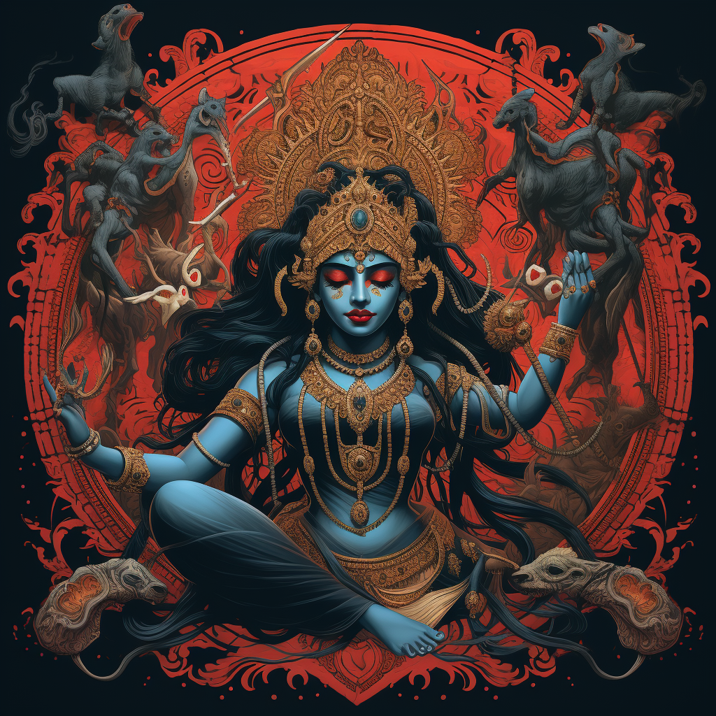 Mighty goddess Kali holding weapons