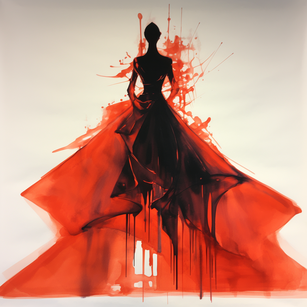 Silhouette of Goddess in Red Dress