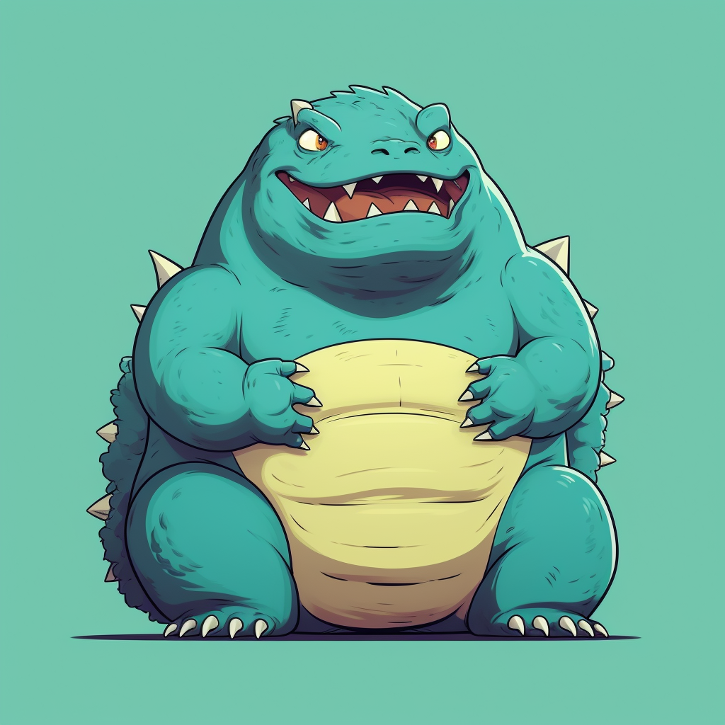 Adorable chubby Godzilla in cartoony style