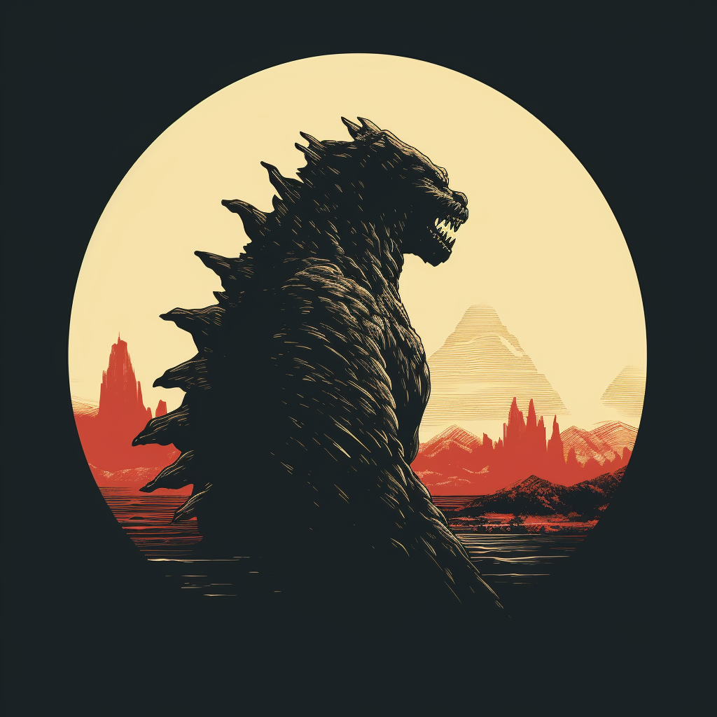 Minimal Godzilla logo men's tee with retro poster art