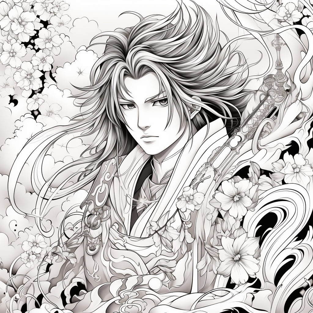 Black and white coloring page of Gojo Satoru