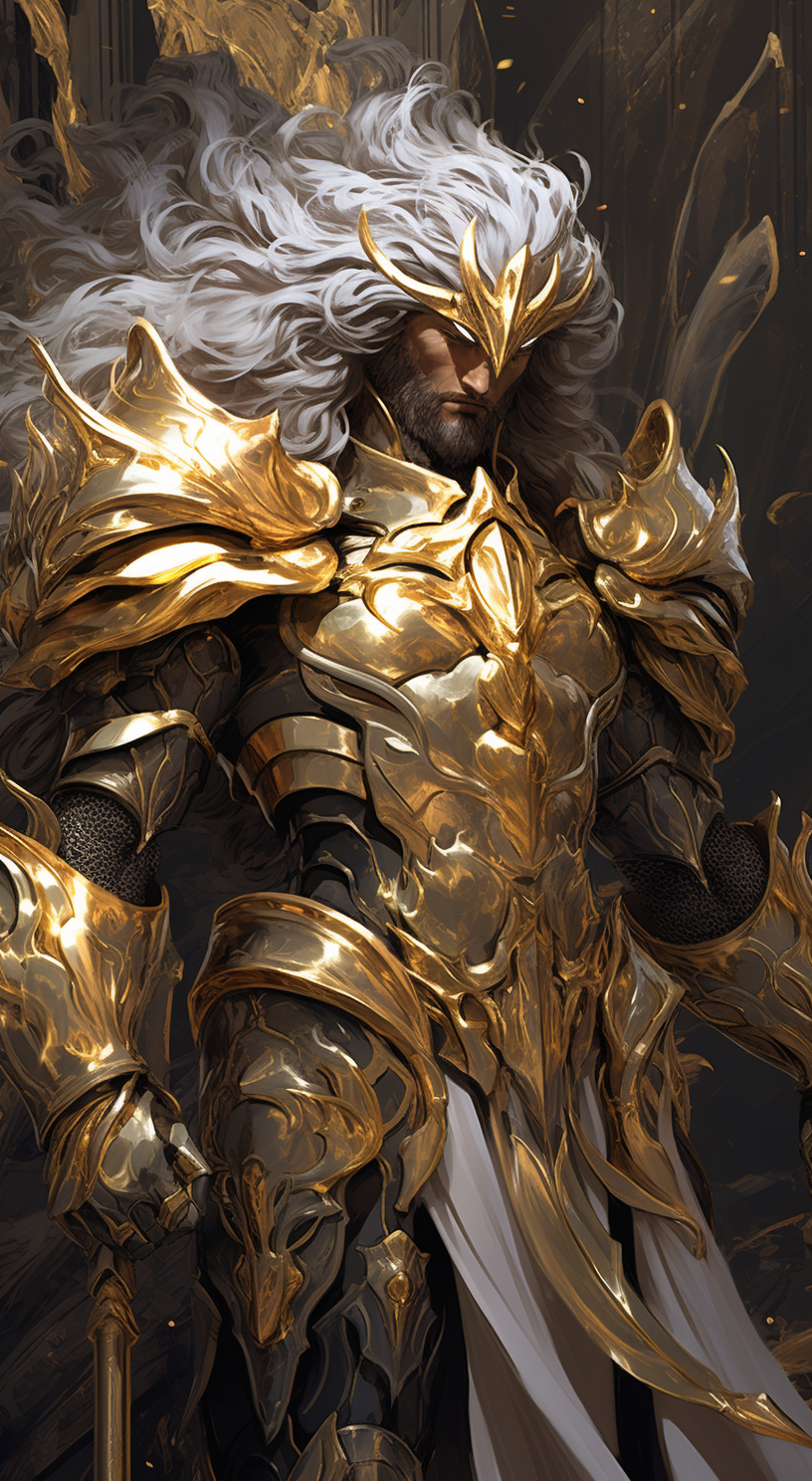 Man in Gold Armor with Scepters