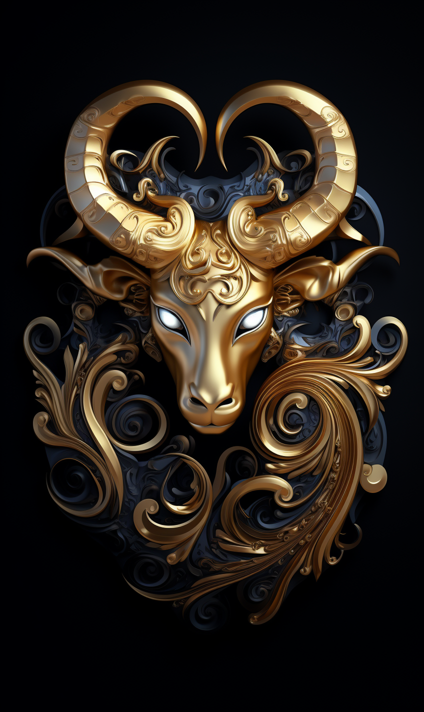 Gold Capricorn Astrology Sign on Black Background