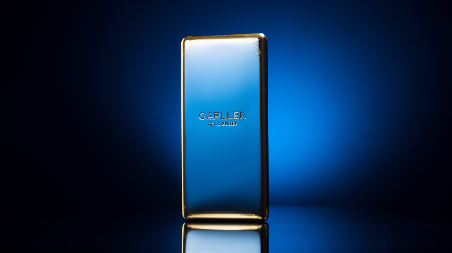 Gold Bullion Bar on Blue Background