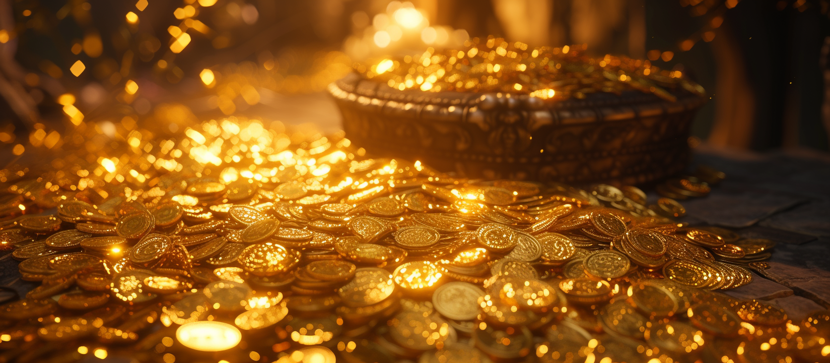 Table with Gold Coins Render