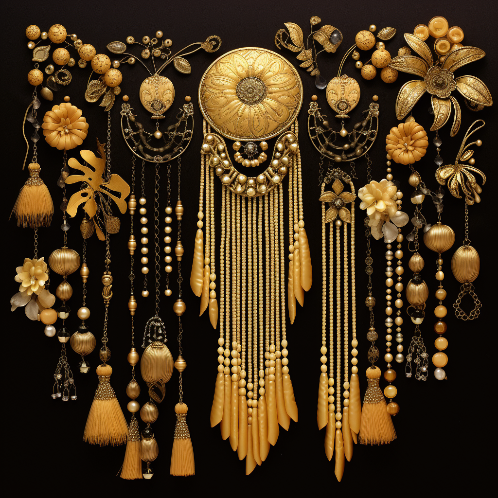 Gold background with beads and tassels