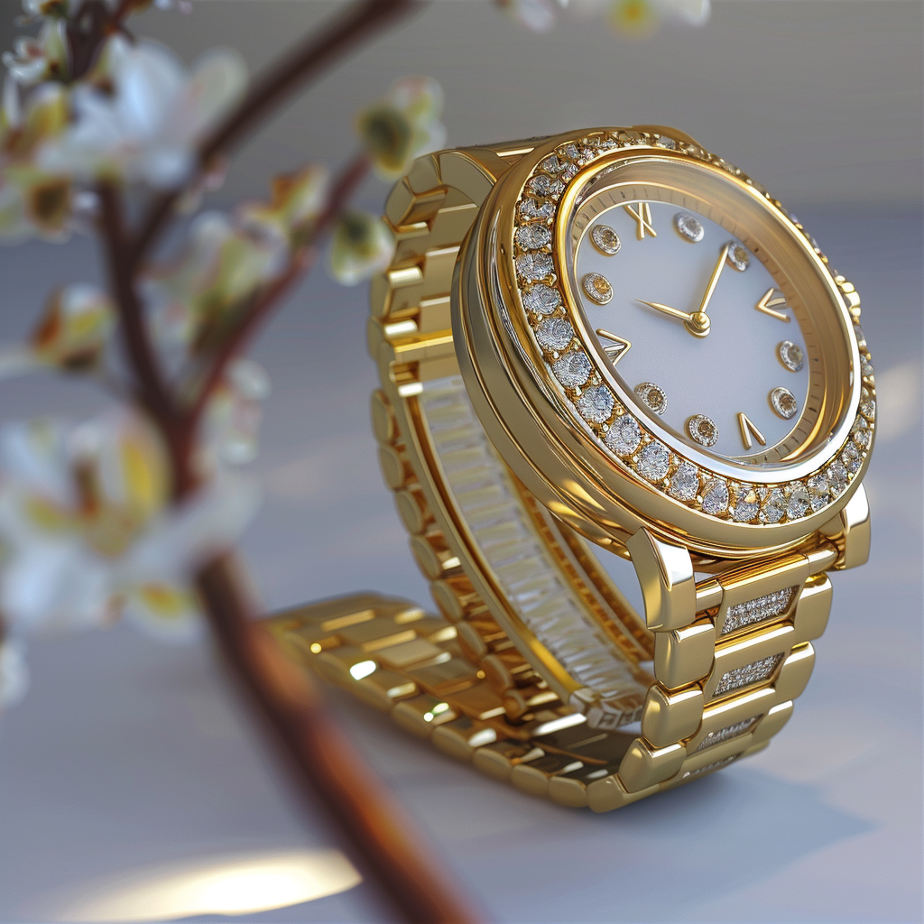 Shimmering gold diamond watch model