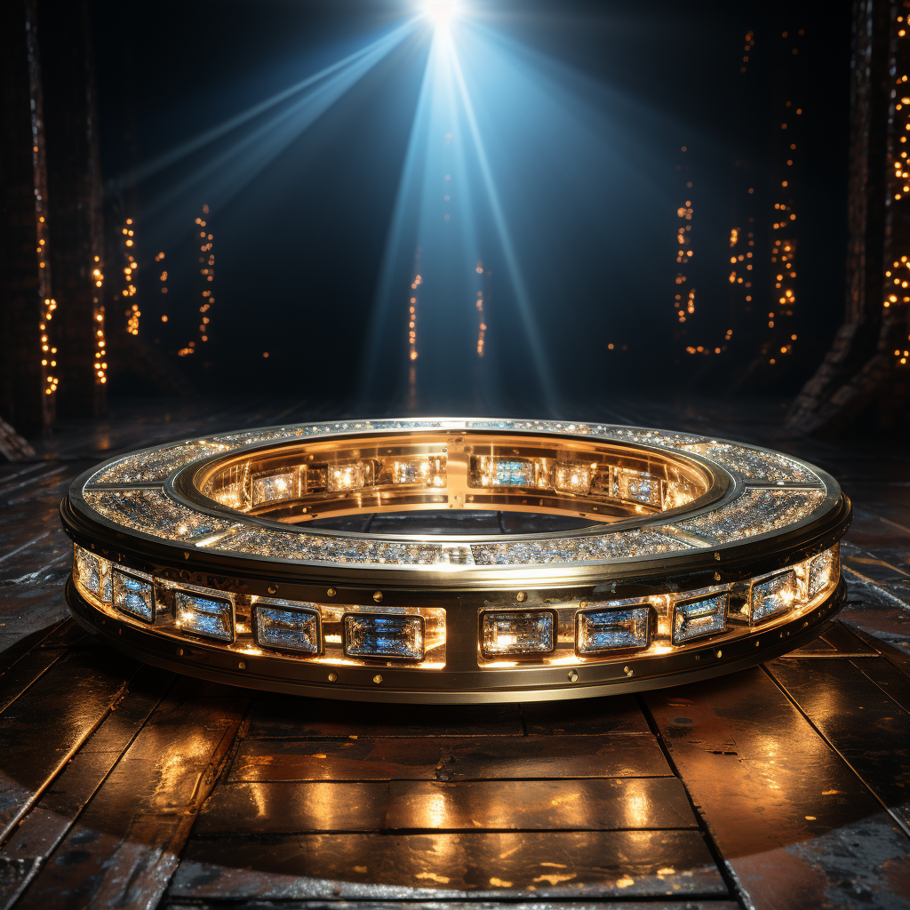 Realistic gold and diamonds circular stage