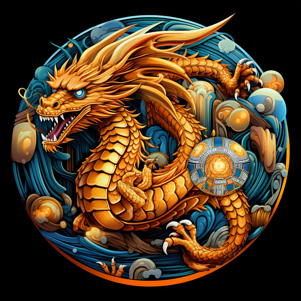 Gold Dragon Playing Football Art