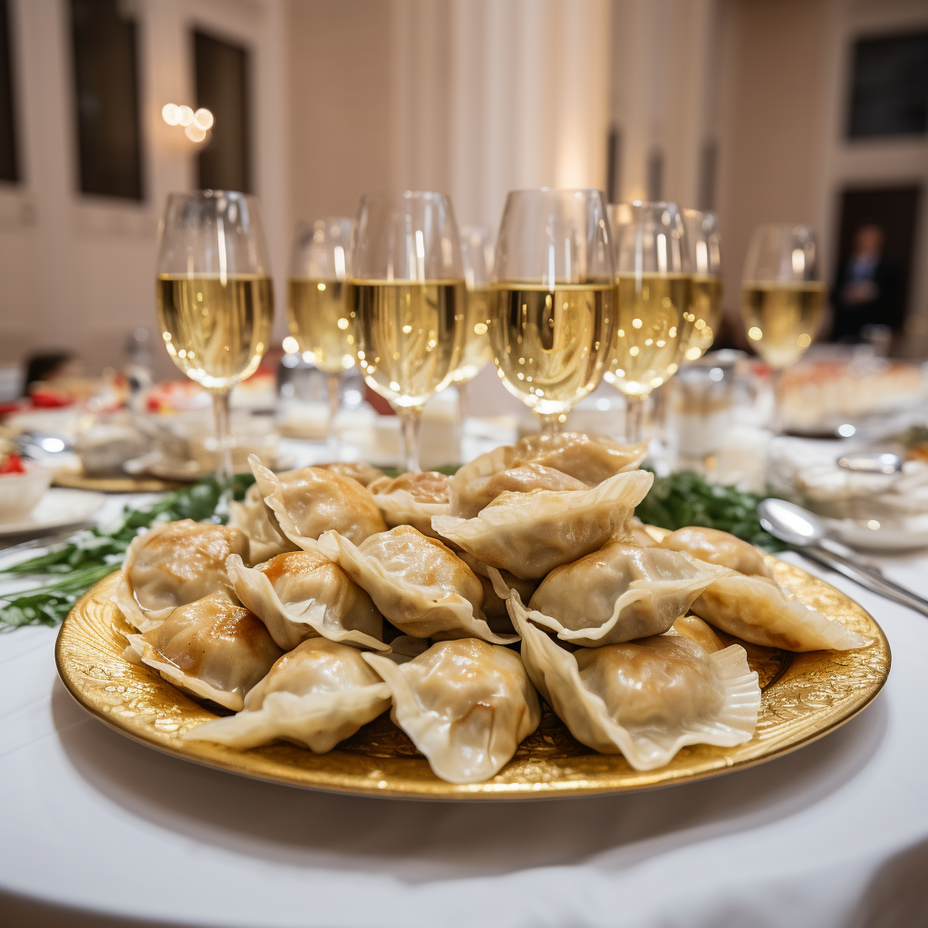 Exquisite gold dumplings on a table in a British celebration