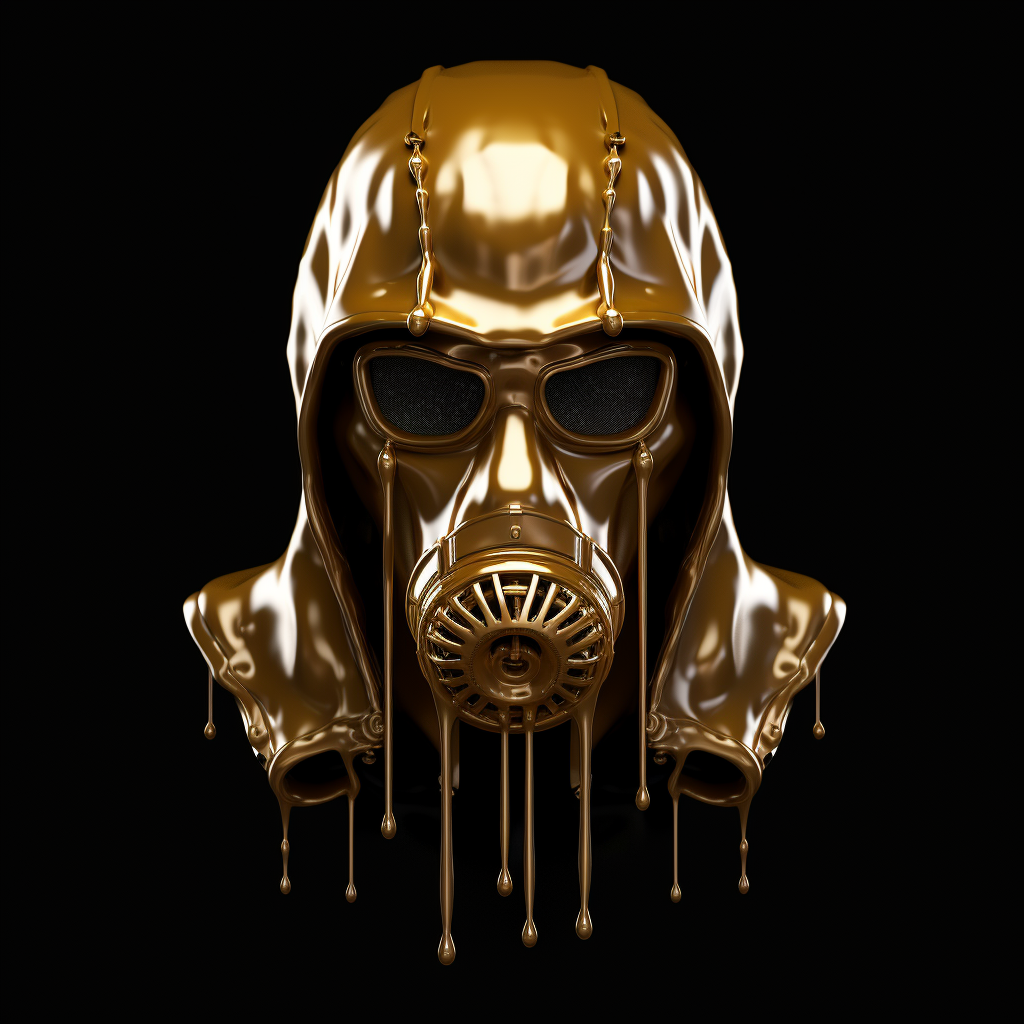 Golden gas mask with dripping liquid